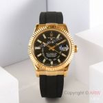 Swiss Grade Clone Rolex Sky Dweller Yellow Gold Black Oysterflex 9002 Watches